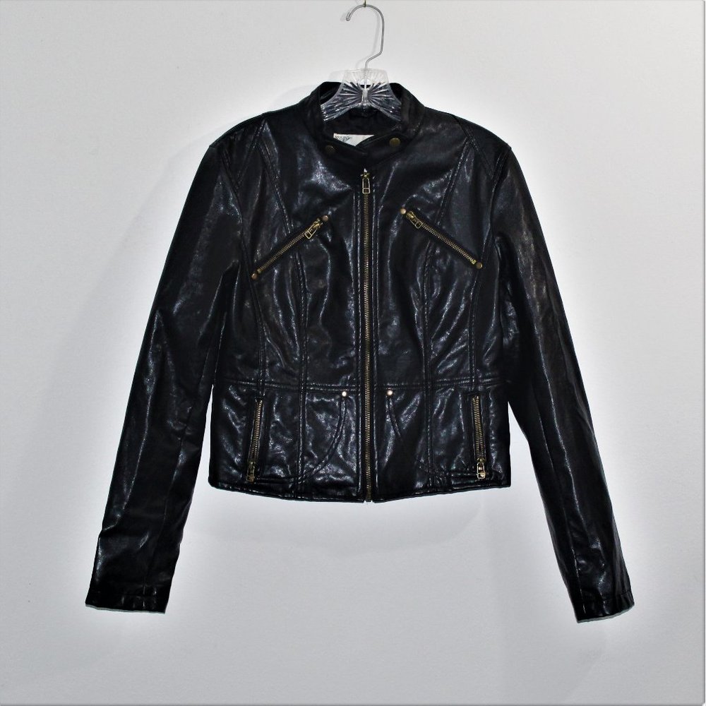 Poetry brand black faux leather riding jacket